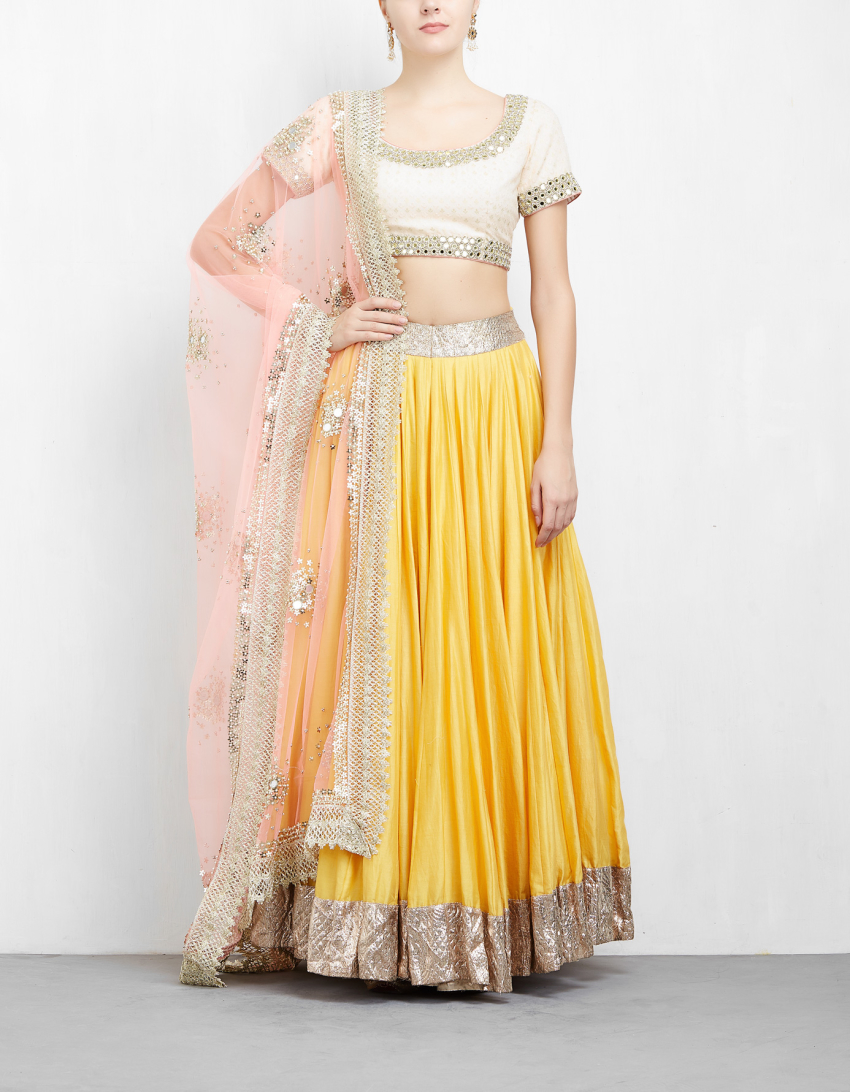 Yellow, Pink Cream Lehenga Choli Set – Saad Ibrahim