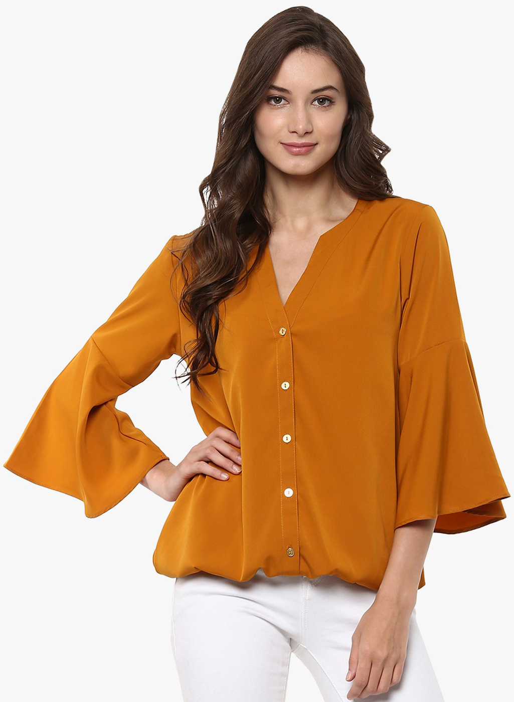 Orange Buttoned Casual Bell Sleeve top – Saad Ibrahim