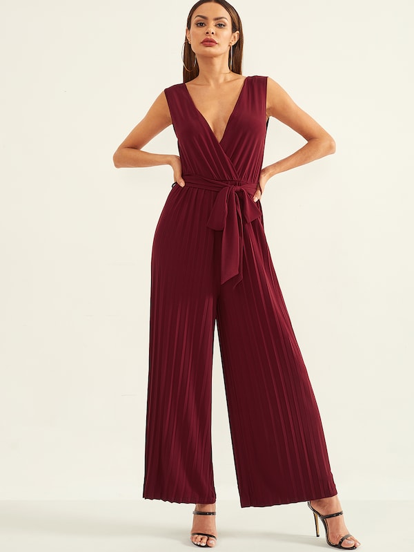 Maroon Pleated V Neck Jumpsuit – Saad Ibrahim