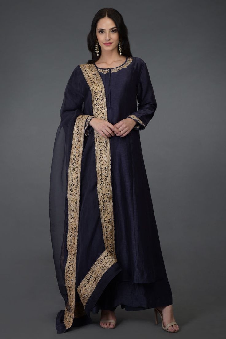 SOLID BLACK EMBROIDERED ANARKALI DRESS WITH DUPATTA – Saad Ibrahim