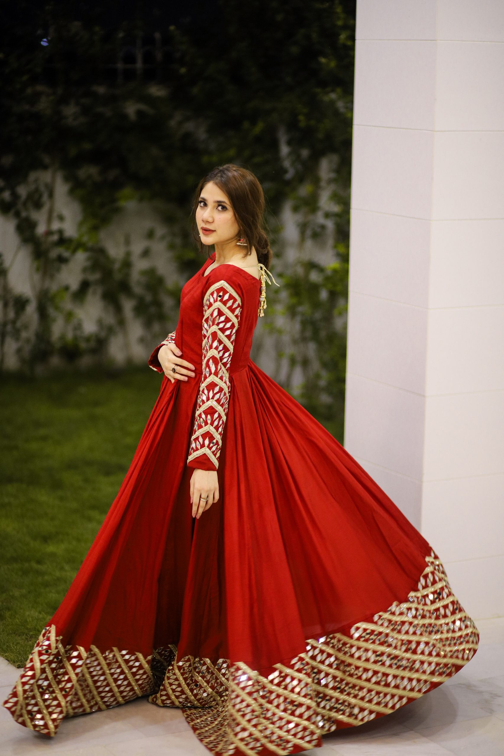 Buy ishin Women's Red Bandhani Print Zari Embellished Dress at Amazon.in