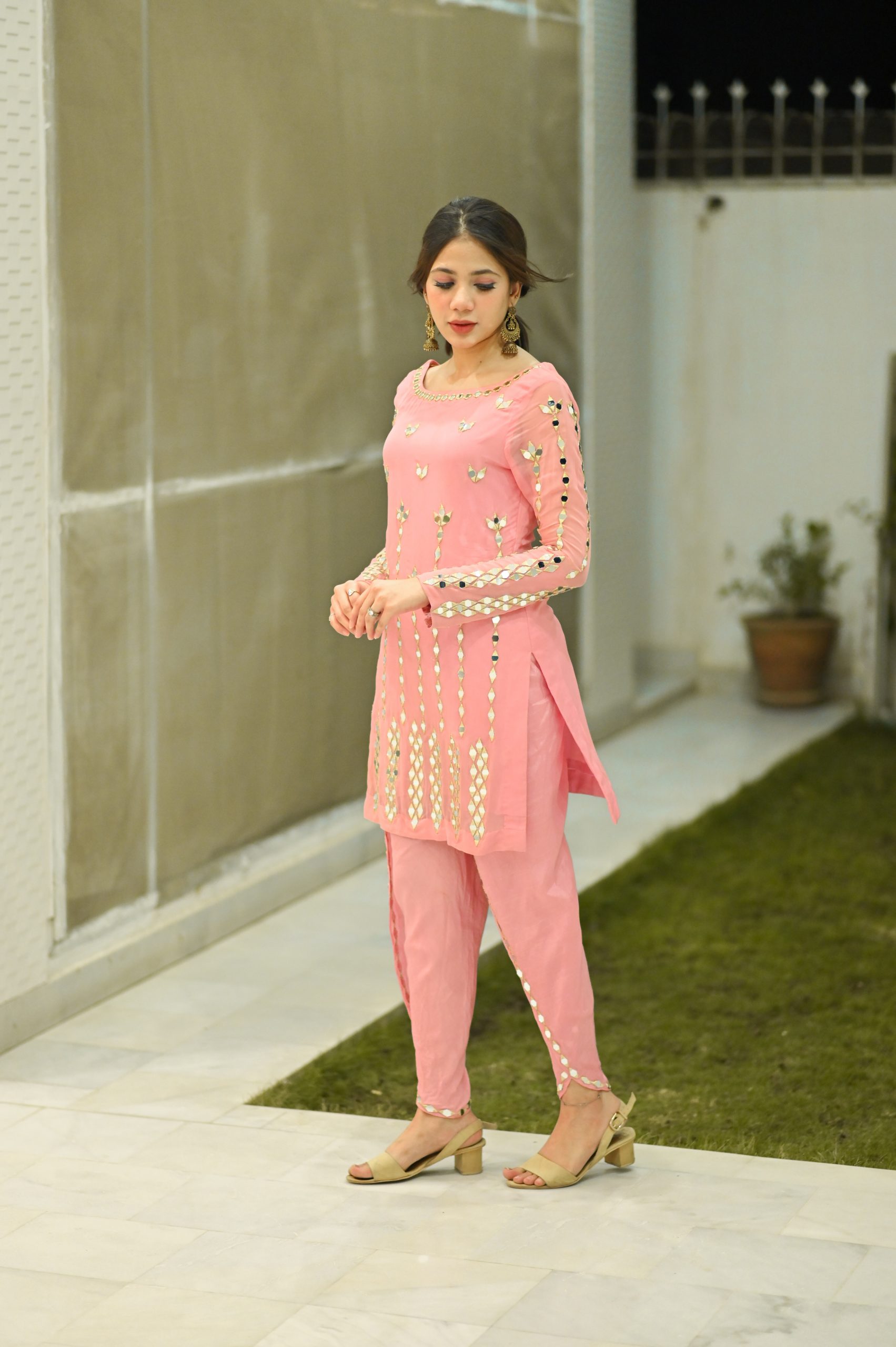 3 piece WHITE TULIP Shalwar  Airline frock with Magenta Organza net  Dupatta  Laces  Tatheer Collections
