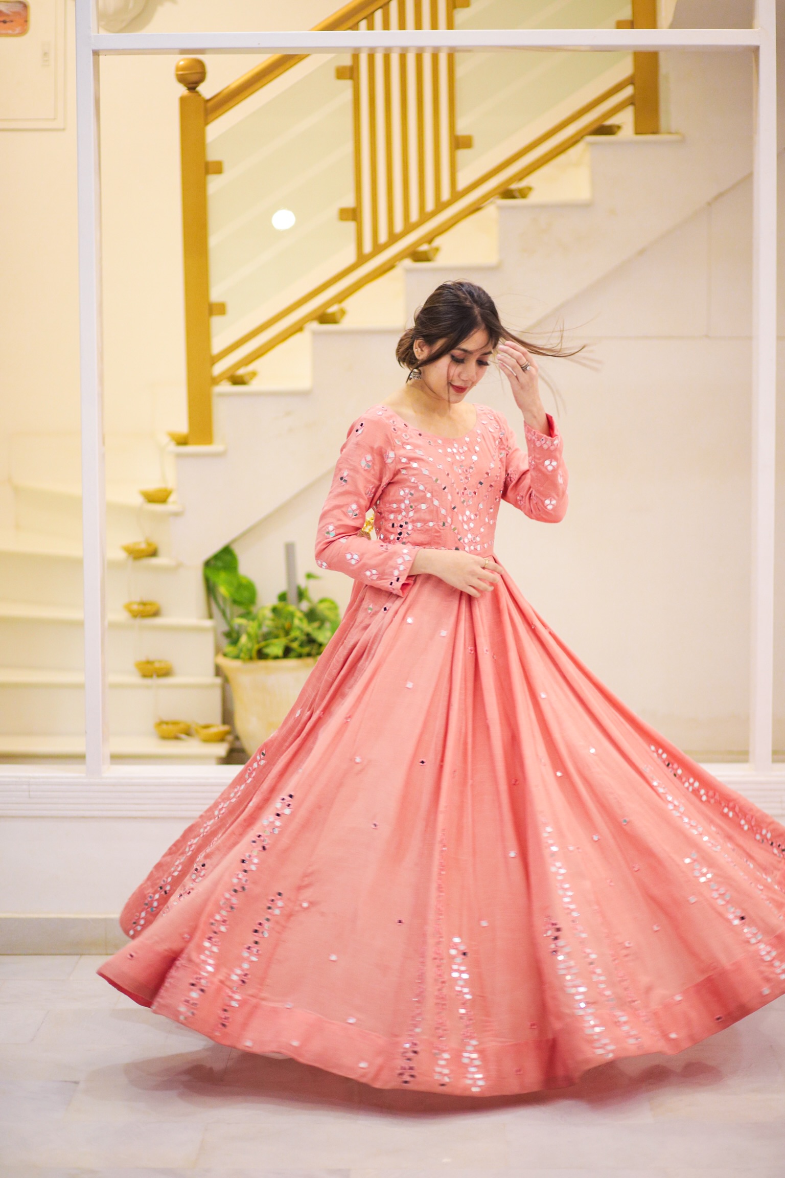 SOLID PINK LONG FLARED CHIFFON ANARKALI SET – Saad Ibrahim