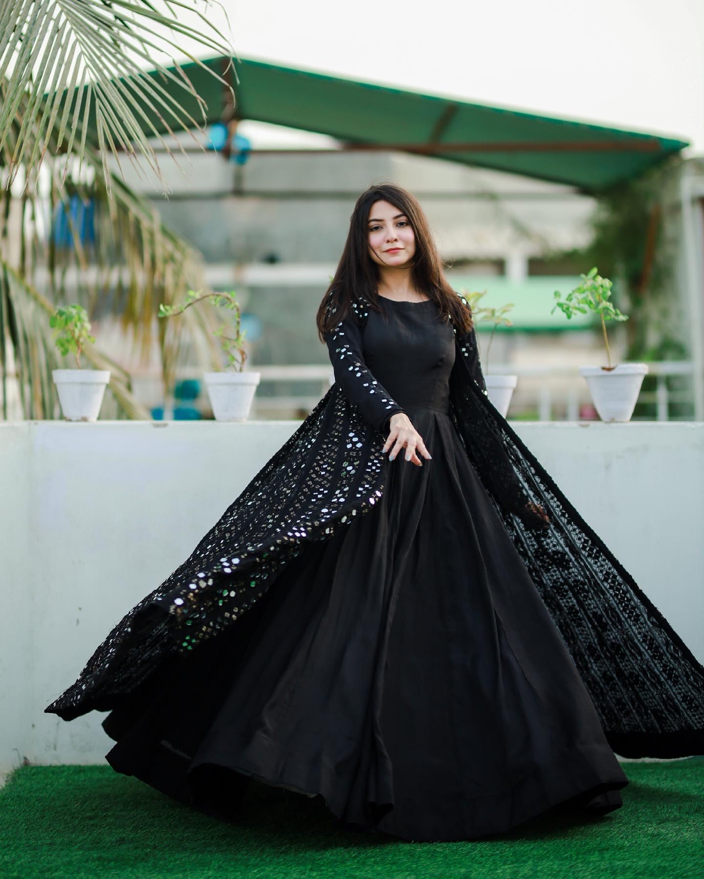 Black Jacket Style Lucknowi Embroidered Gown – Tirumala Designers