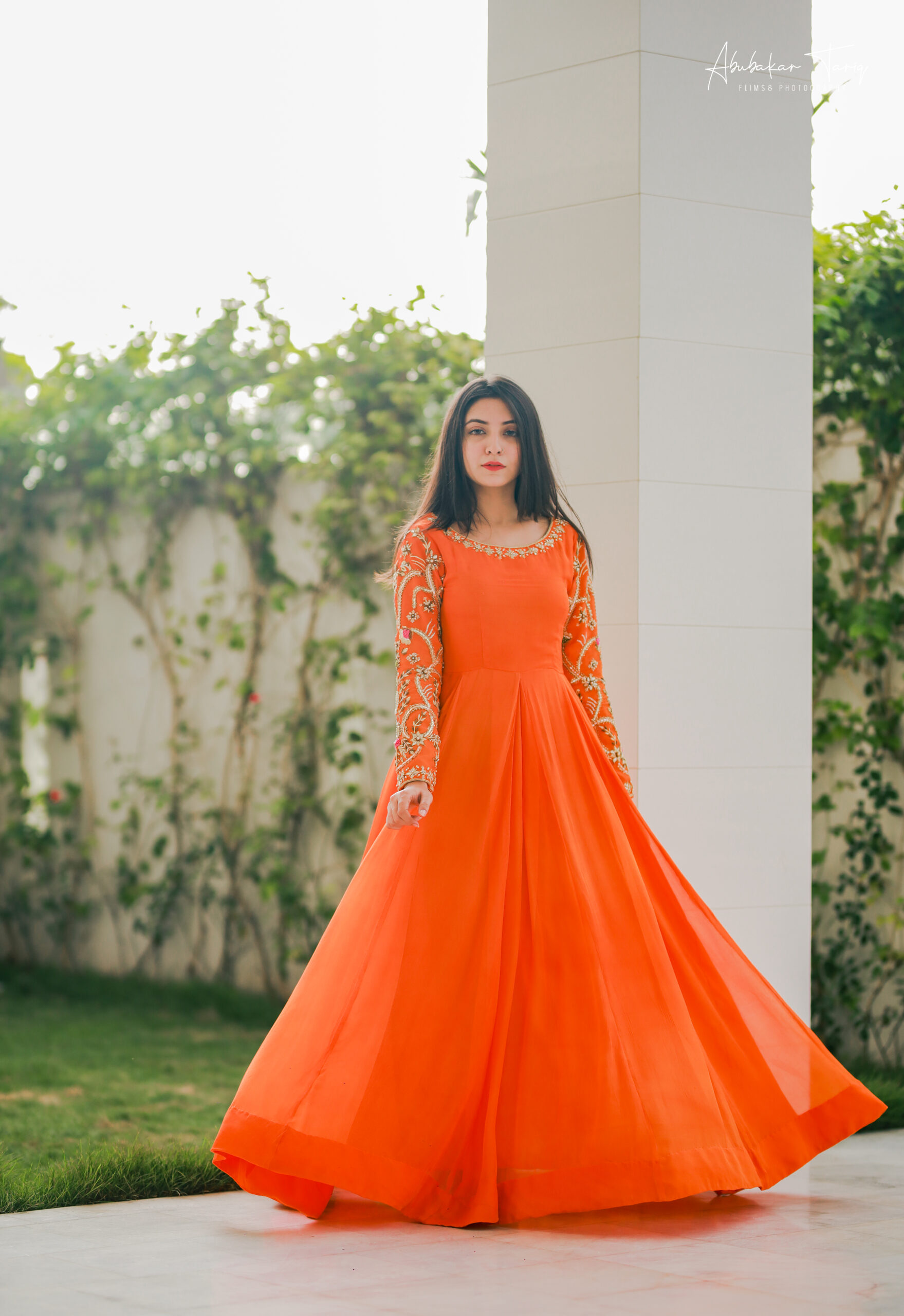Orange Leheriya anarkali gown – House of Attire Private Limited