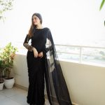 SOLID BLACK HAND EMBELLISHED SAREE – Saad Ibrahim