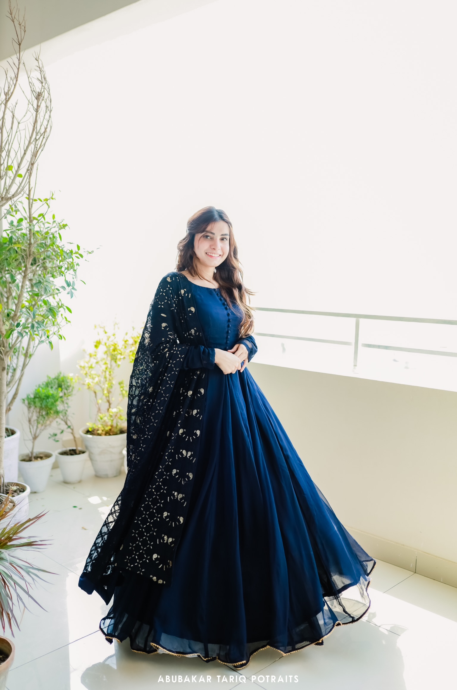 Faux Georgette Butta Navy Blue Readymade Gown buy online - Gown