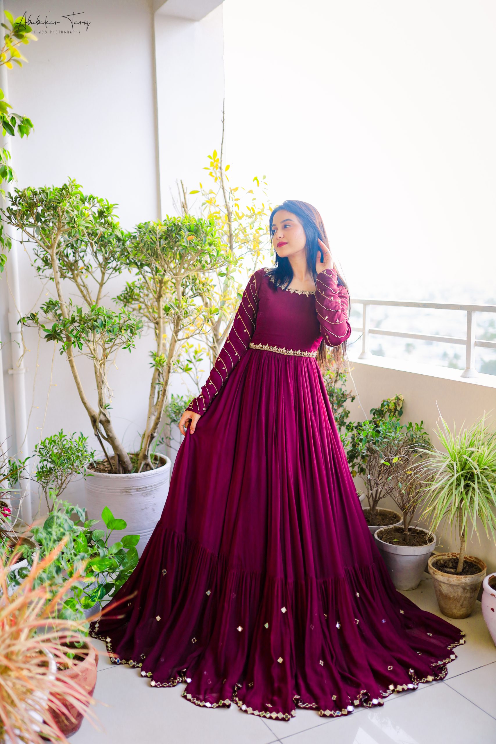 Silk traditional Long gown in marroom and purple color for Mom n Daugh –  siyarasfashionhouse