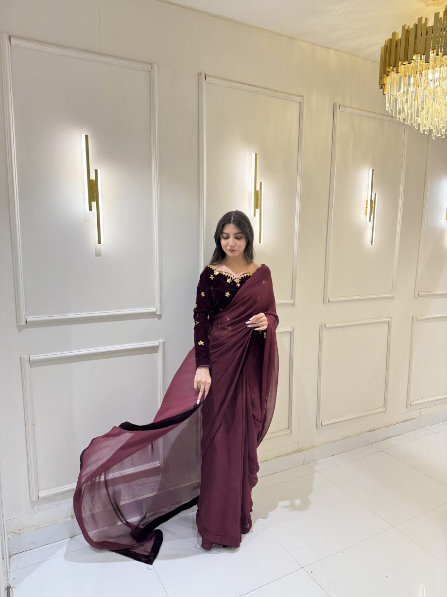 SOLID MAROON HAND EMBELLSIHED SAREE