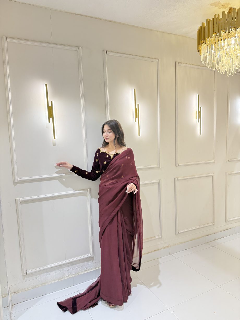 SOLID MAROON HAND EMBELLSIHED SAREE