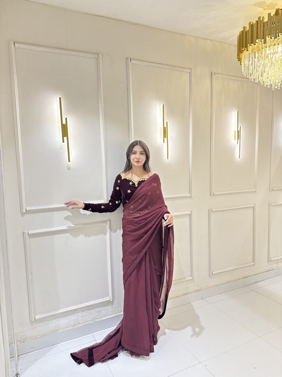 SOLID MAROON HAND EMBELLSIHED SAREE