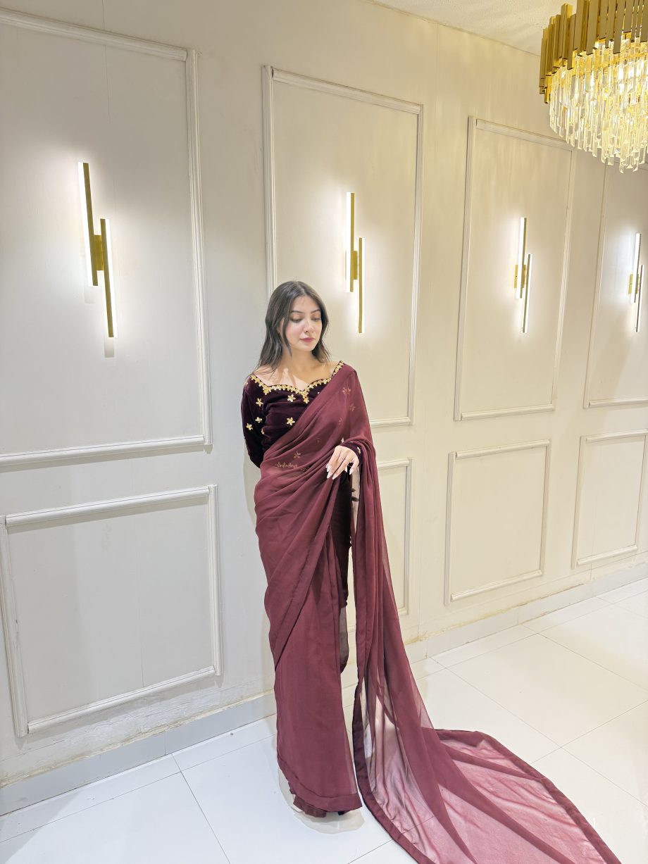 SOLID MAROON HAND EMBELLSIHED SAREE