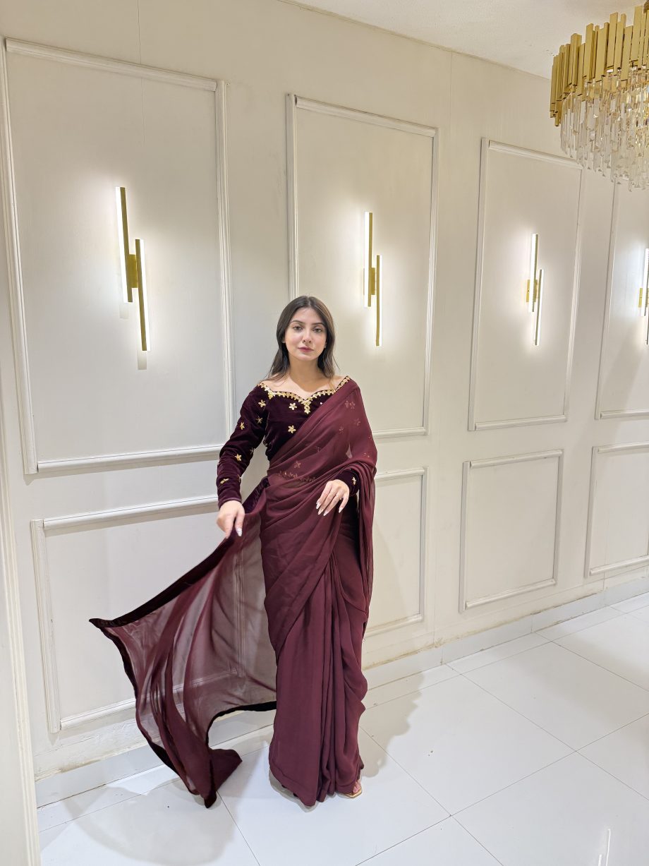 SOLID MAROON HAND EMBELLSIHED SAREE