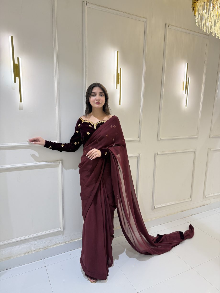 SOLID MAROON HAND EMBELLSIHED SAREE