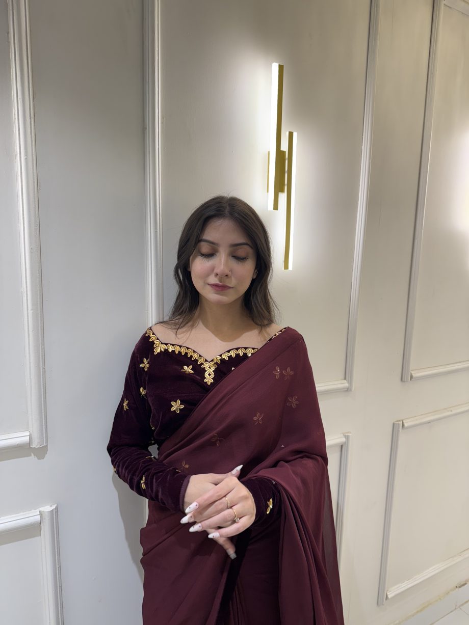 SOLID MAROON HAND EMBELLSIHED SAREE