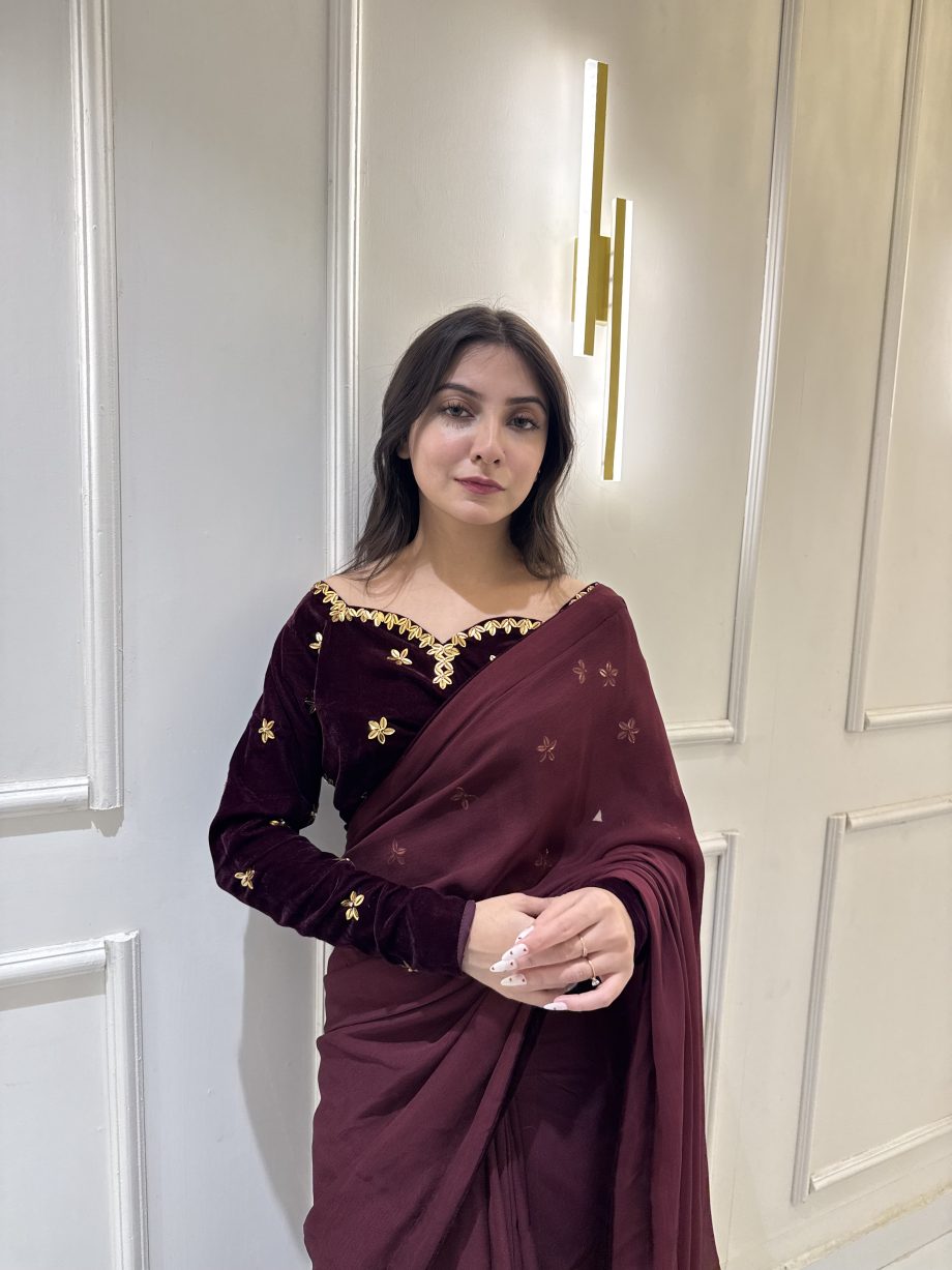 SOLID MAROON HAND EMBELLSIHED SAREE