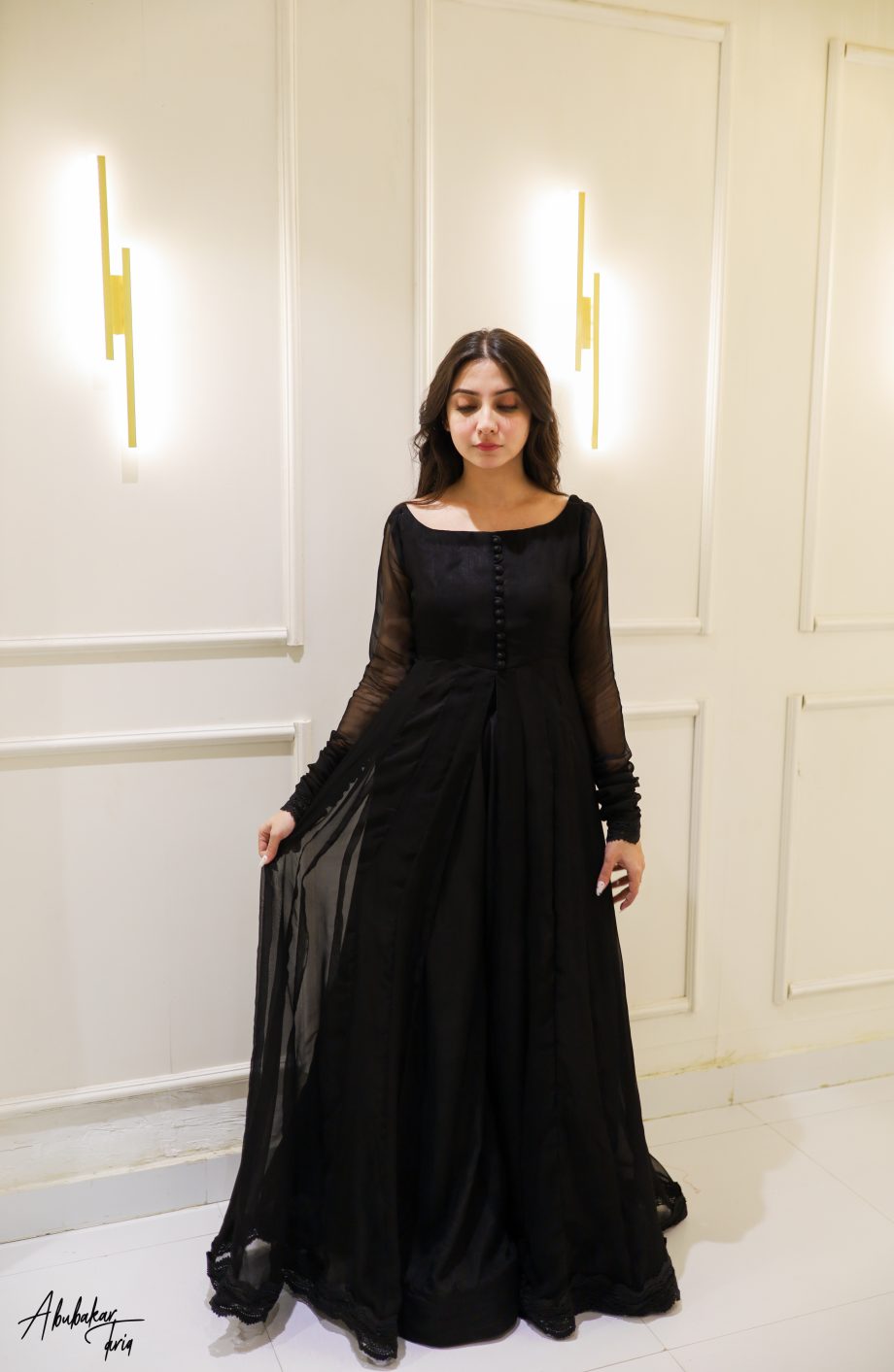 SOLID BLACK HI SLIT ANARKALI WITH GHARARA