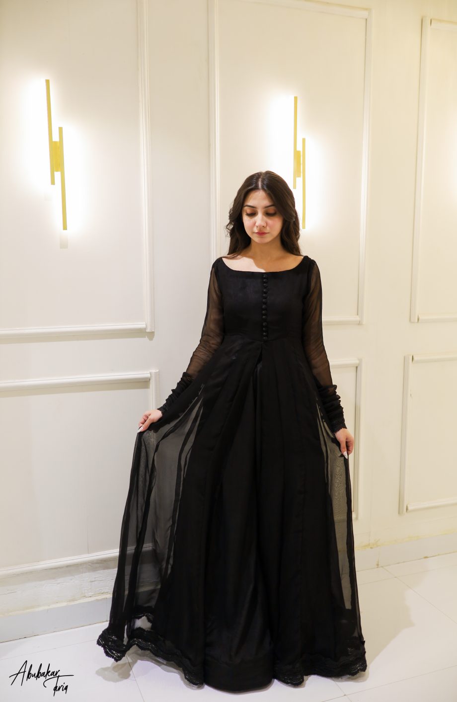 SOLID BLACK HI SLIT ANARKALI WITH GHARARA