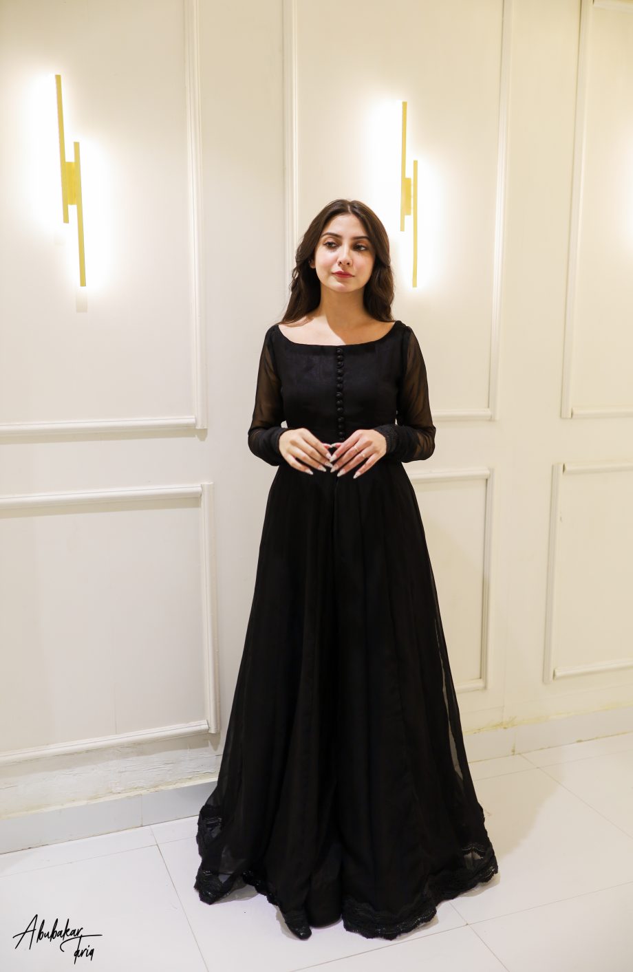 SOLID BLACK HI SLIT ANARKALI WITH GHARARA