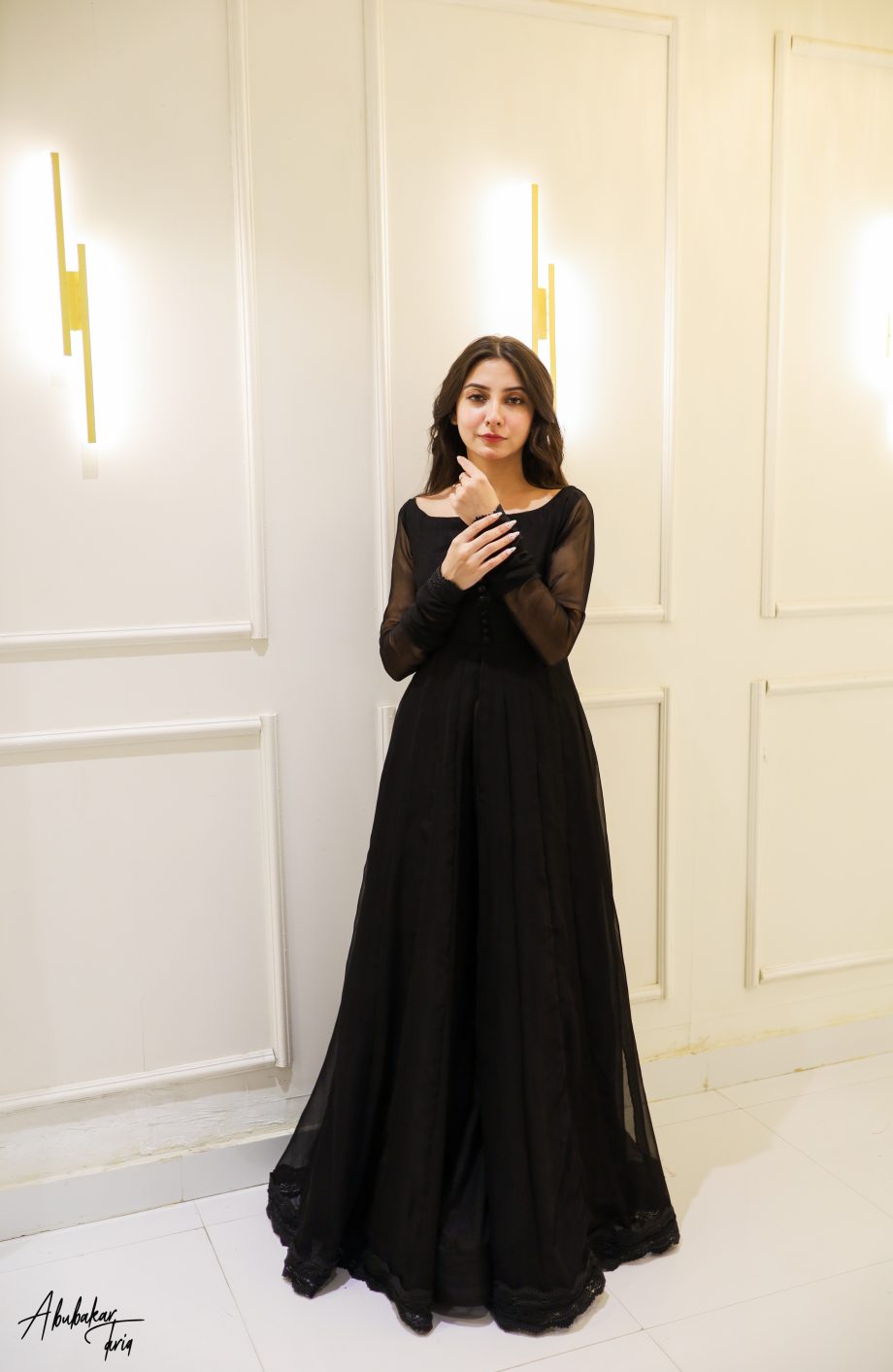 SOLID BLACK HI SLIT ANARKALI WITH GHARARA