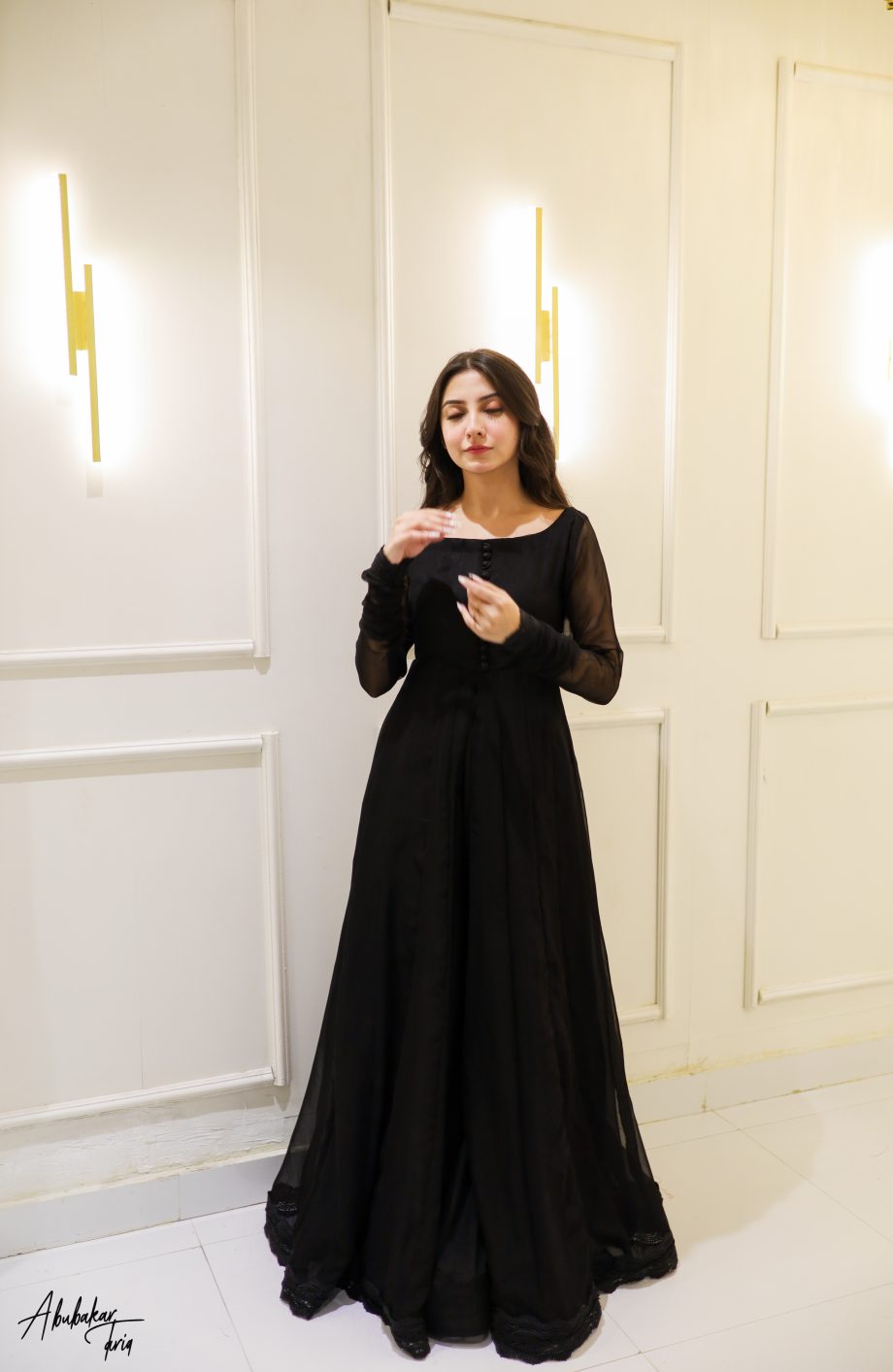 SOLID BLACK HI SLIT ANARKALI WITH GHARARA