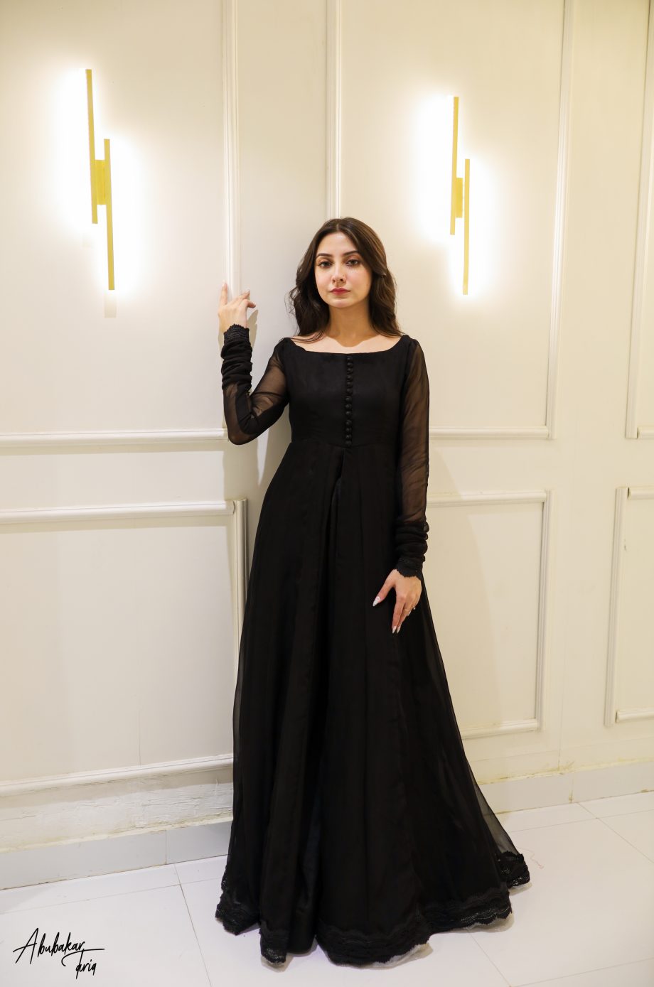 SOLID BLACK HI SLIT ANARKALI WITH GHARARA