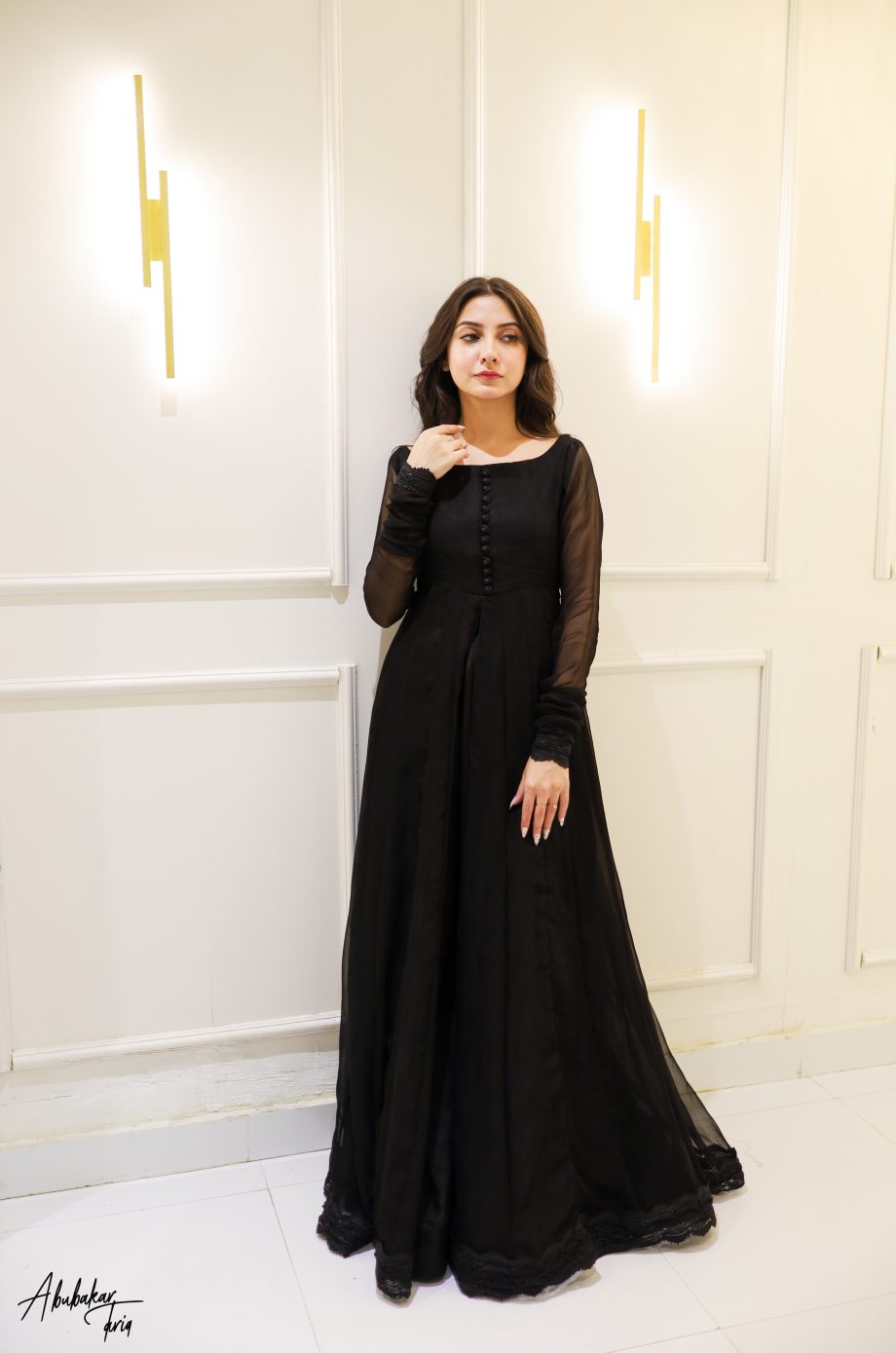 SOLID BLACK HI SLIT ANARKALI WITH GHARARA