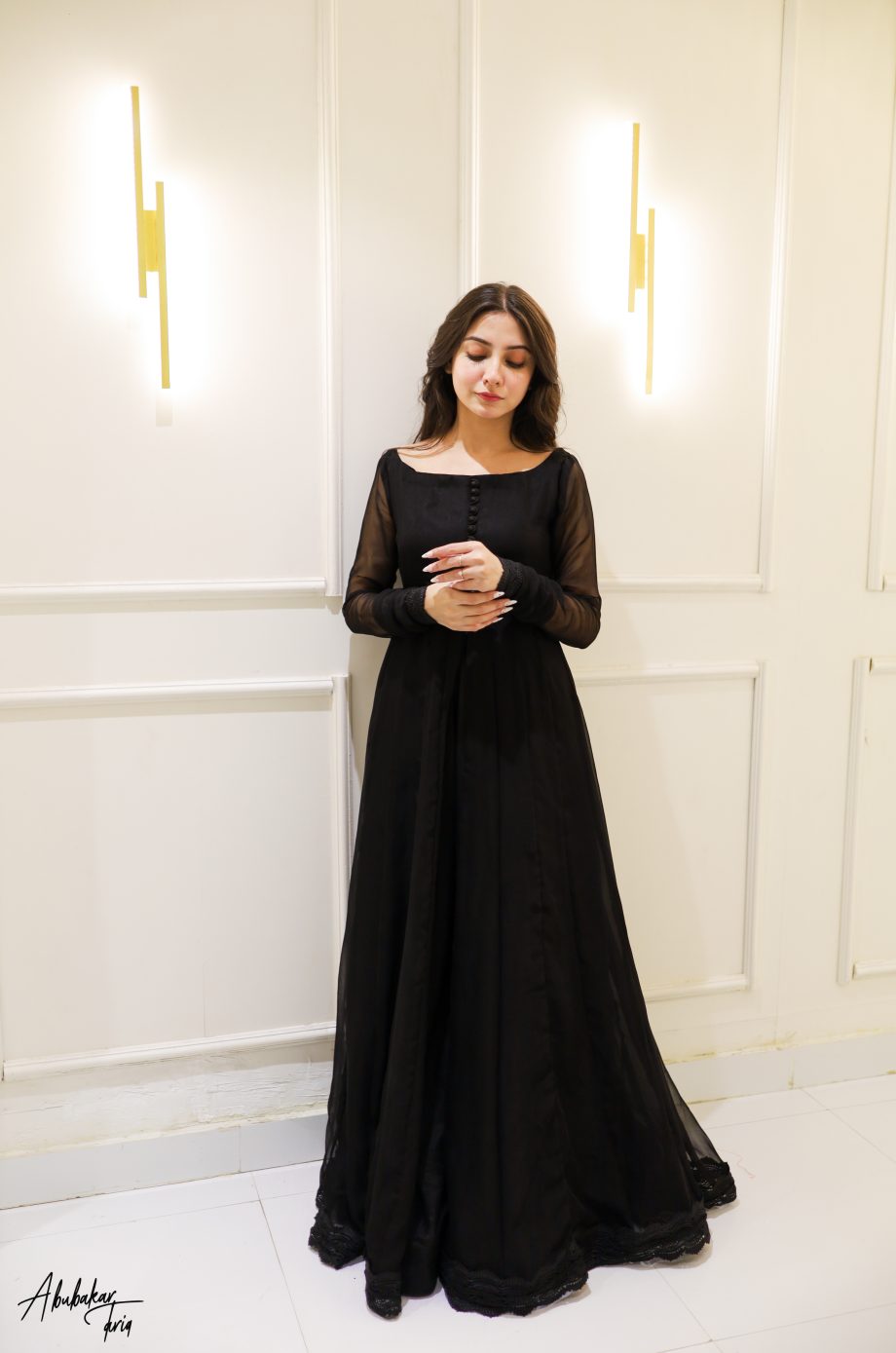 SOLID BLACK HI SLIT ANARKALI WITH GHARARA