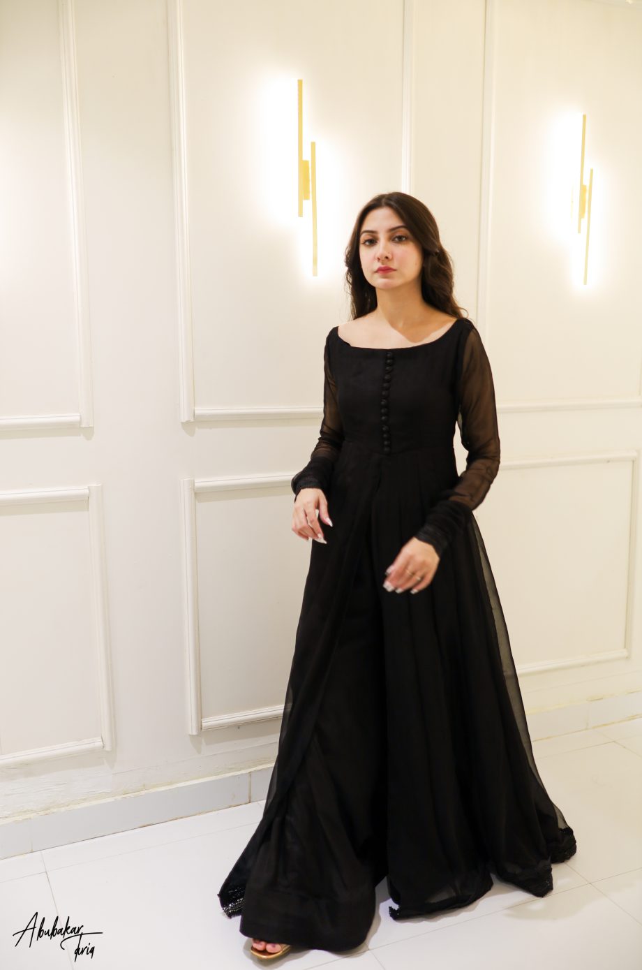 SOLID BLACK HI SLIT ANARKALI WITH GHARARA