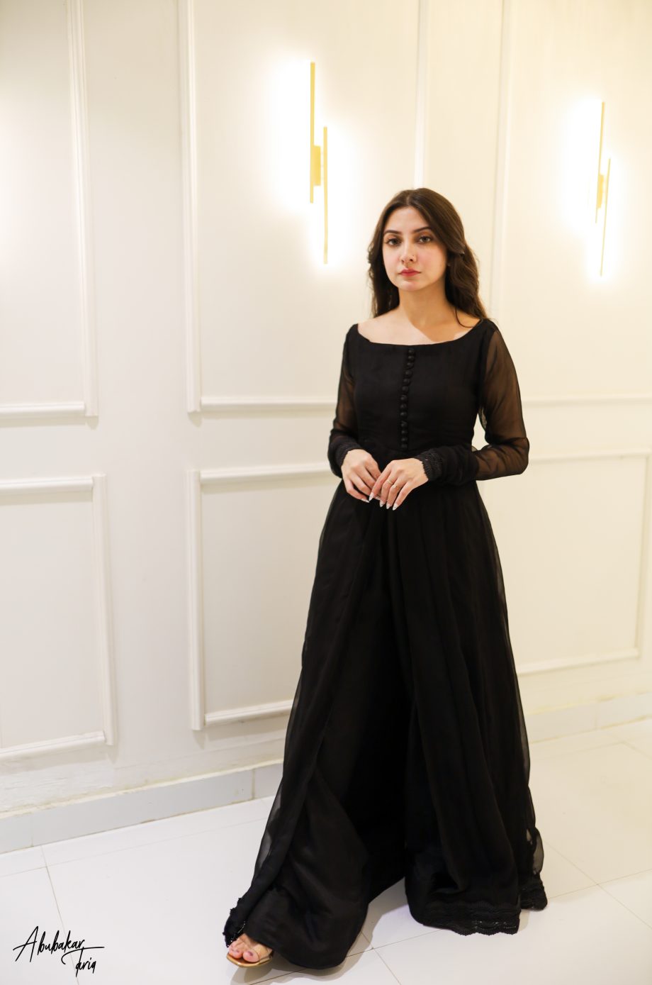 SOLID BLACK HI SLIT ANARKALI WITH GHARARA