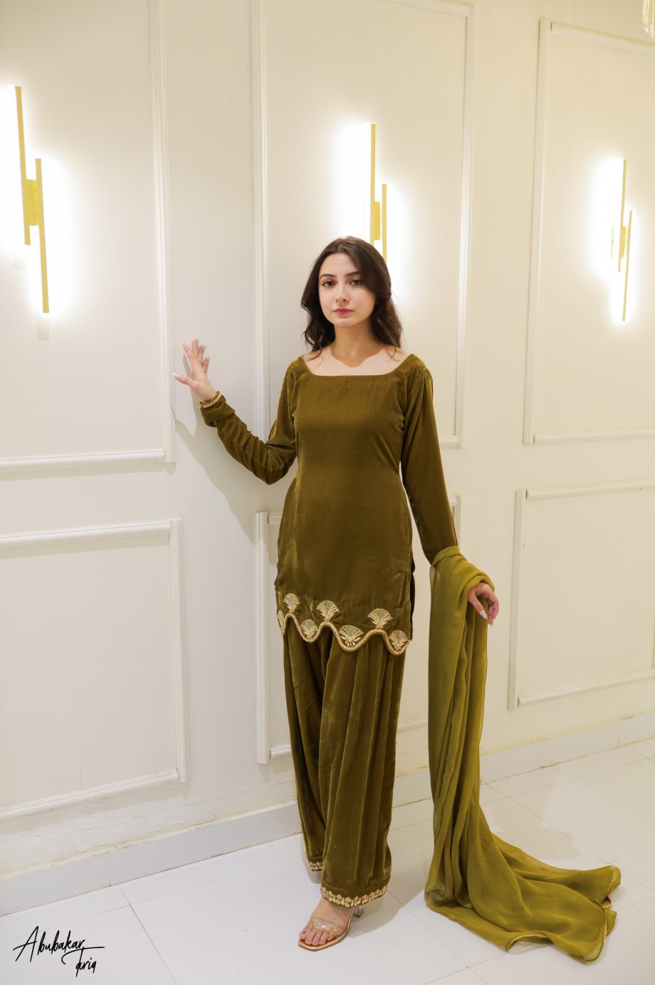 SOLID MEHENDI GREEN SHORT LENGTH KURTA WITH SHALWAR