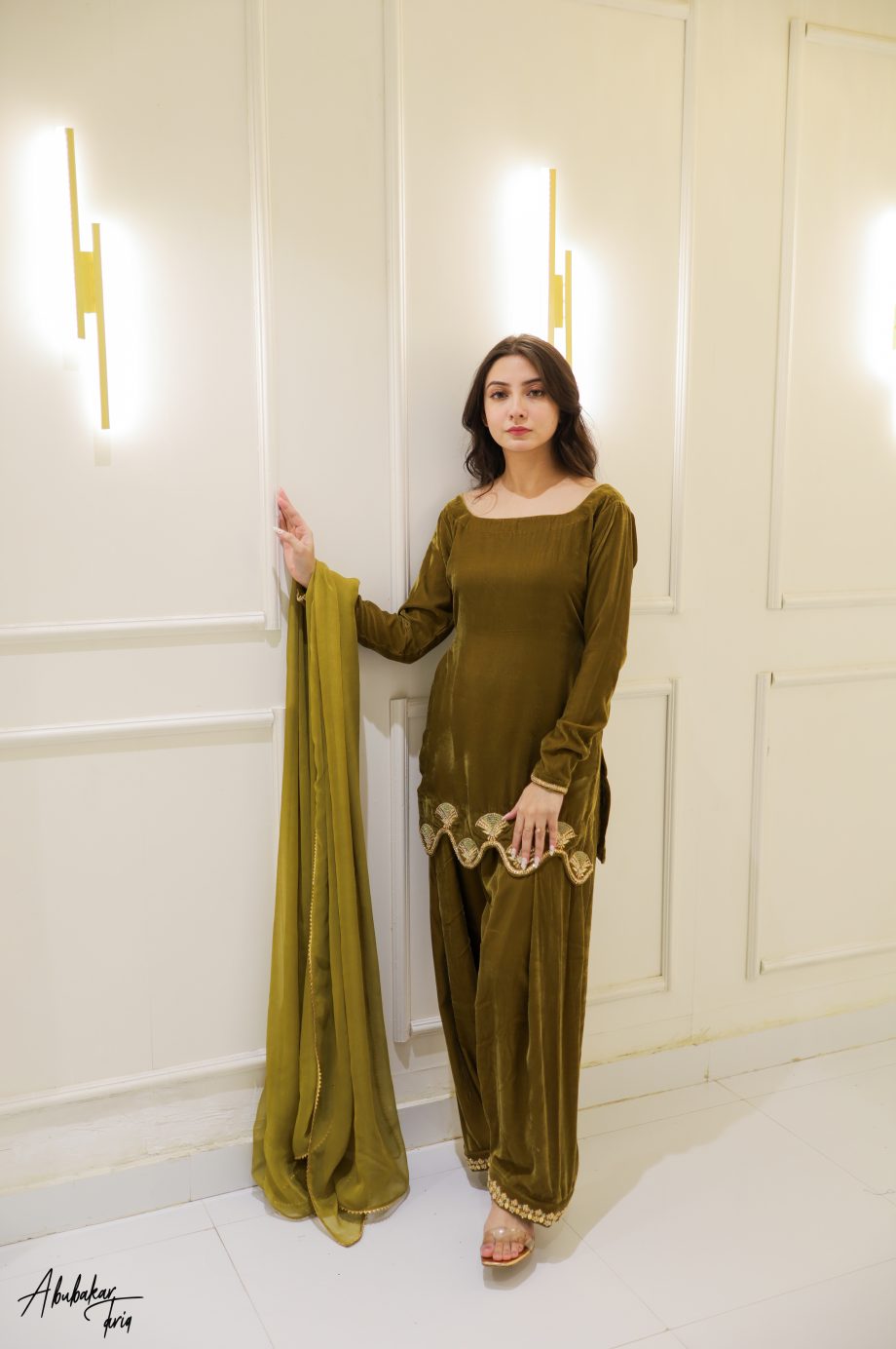 SOLID MEHENDI GREEN SHORT LENGTH KURTA WITH SHALWAR