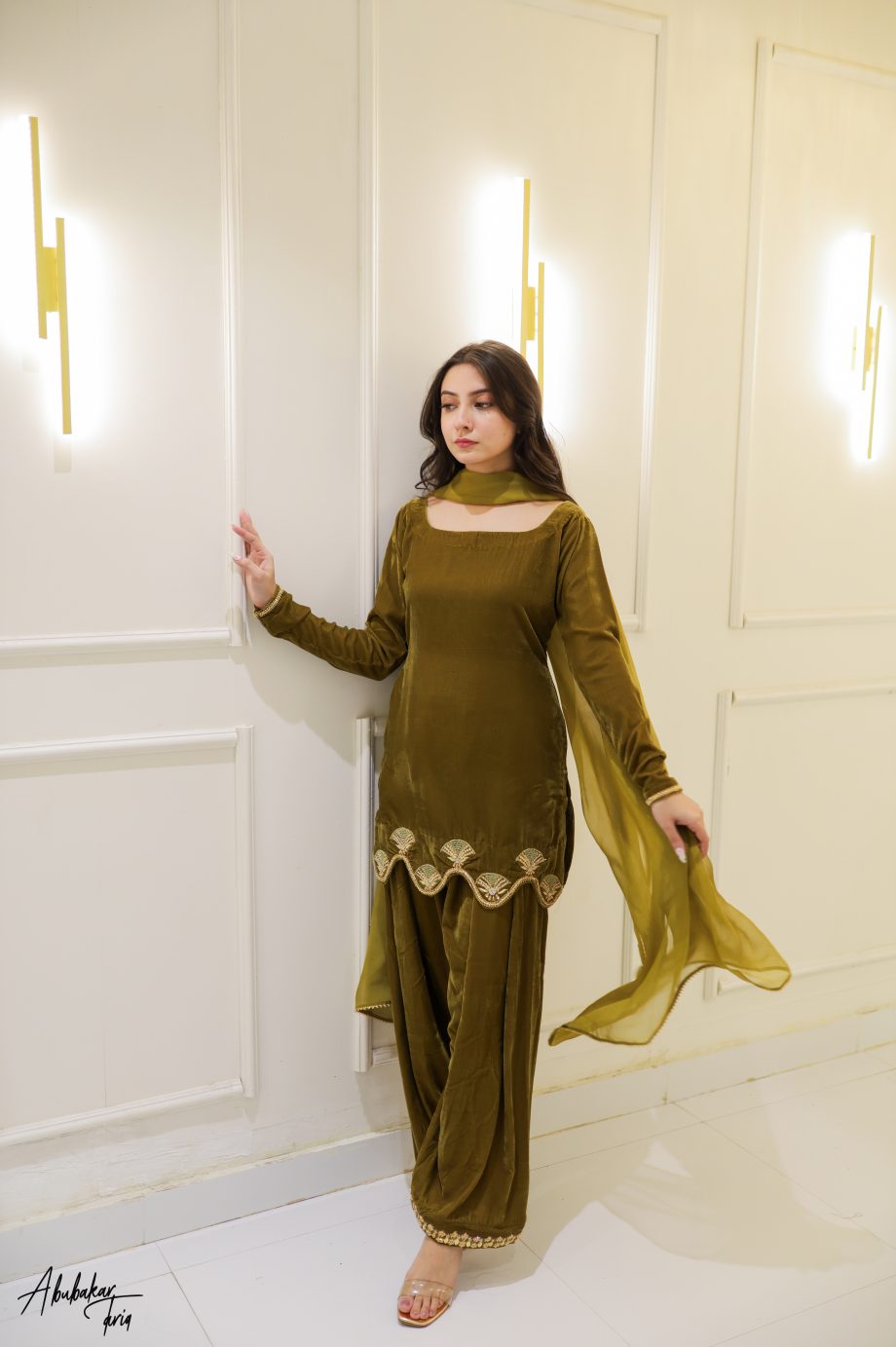 SOLID MEHENDI GREEN SHORT LENGTH KURTA WITH SHALWAR