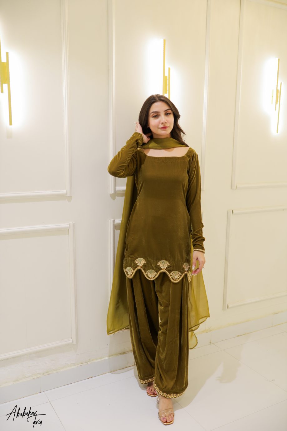 SOLID MEHENDI GREEN SHORT LENGTH KURTA WITH SHALWAR