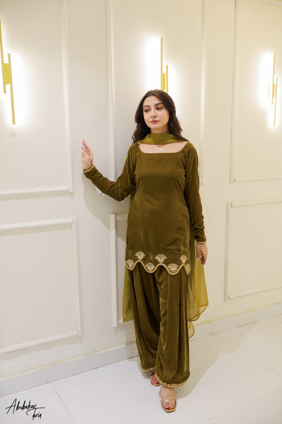 SOLID MEHENDI GREEN SHORT LENGTH KURTA WITH SHALWAR