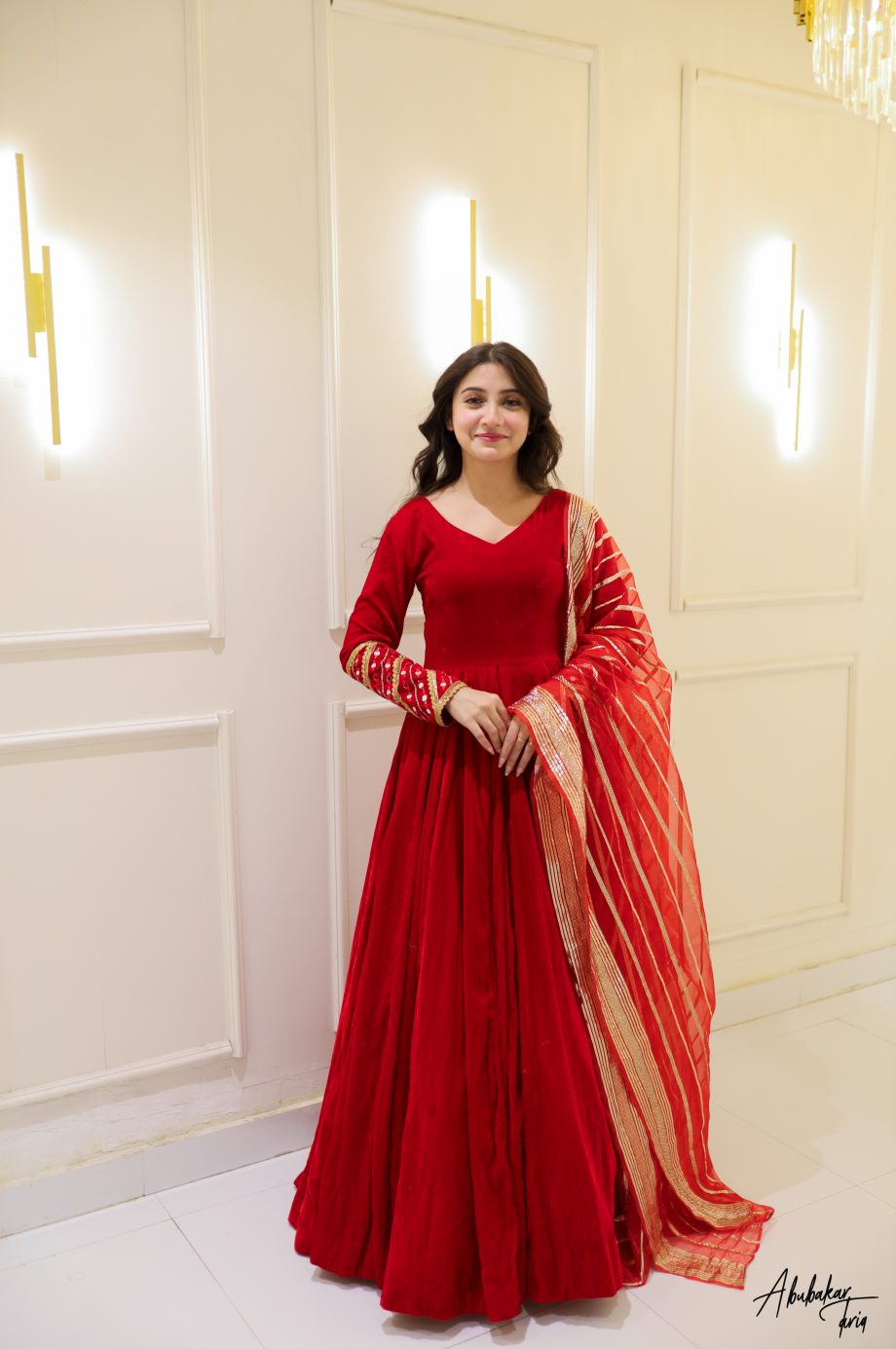 RED VELVET ANARKALI SET WITH DUPATTA