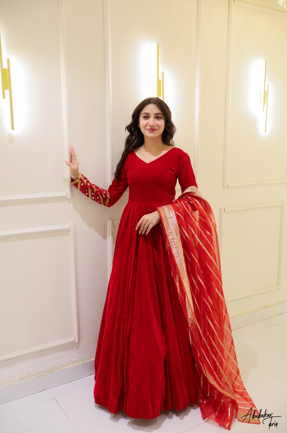 RED VELVET ANARKALI SET WITH DUPATTA