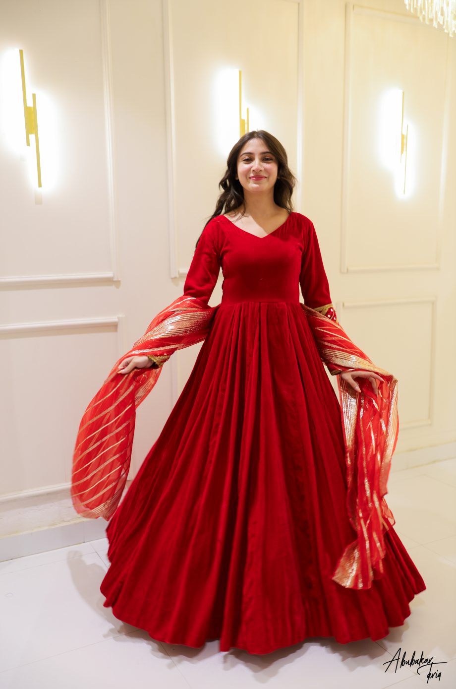 RED VELVET ANARKALI SET WITH DUPATTA