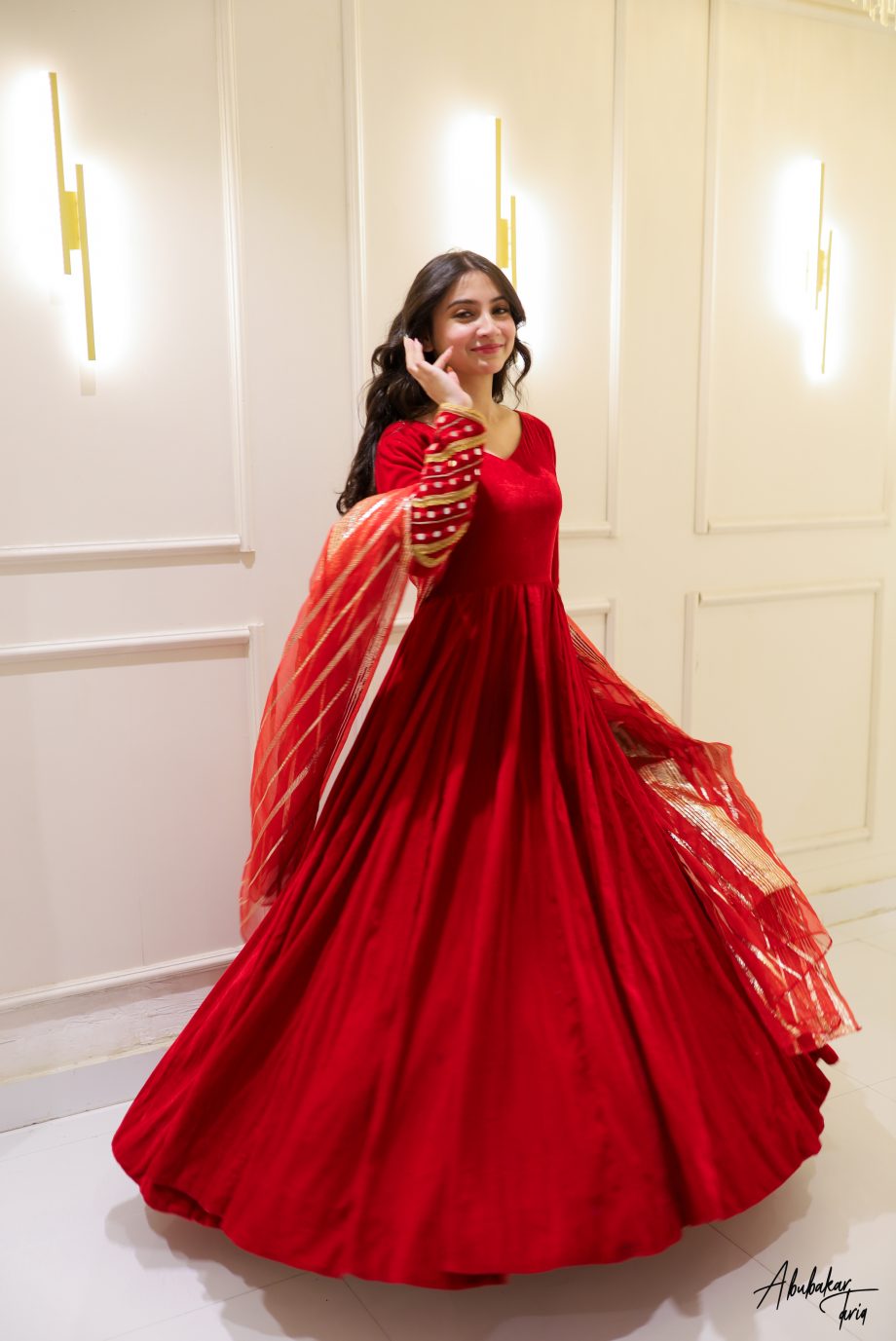 RED VELVET ANARKALI SET WITH DUPATTA