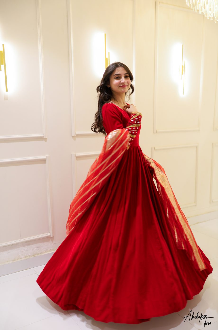 RED VELVET ANARKALI SET WITH DUPATTA