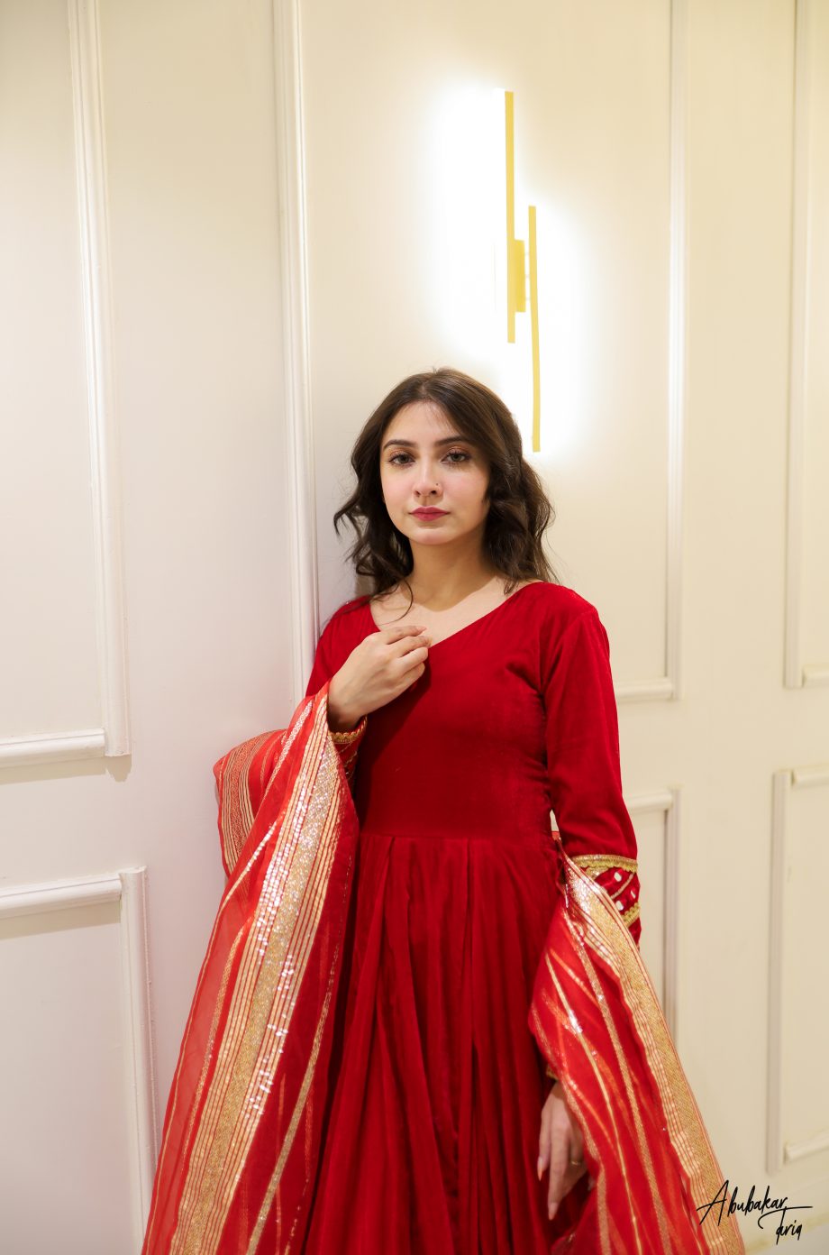 RED VELVET ANARKALI SET WITH DUPATTA