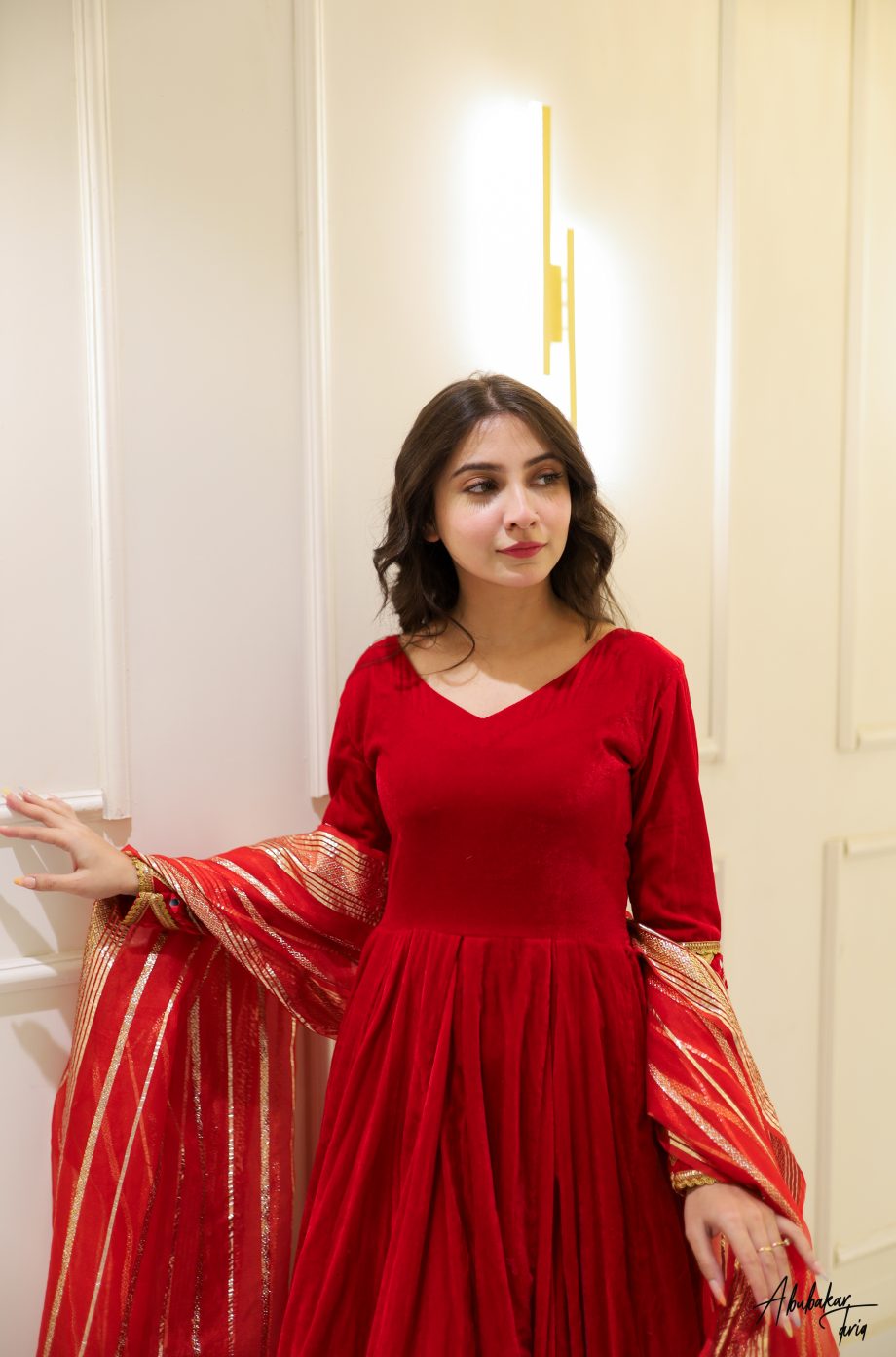 RED VELVET ANARKALI SET WITH DUPATTA