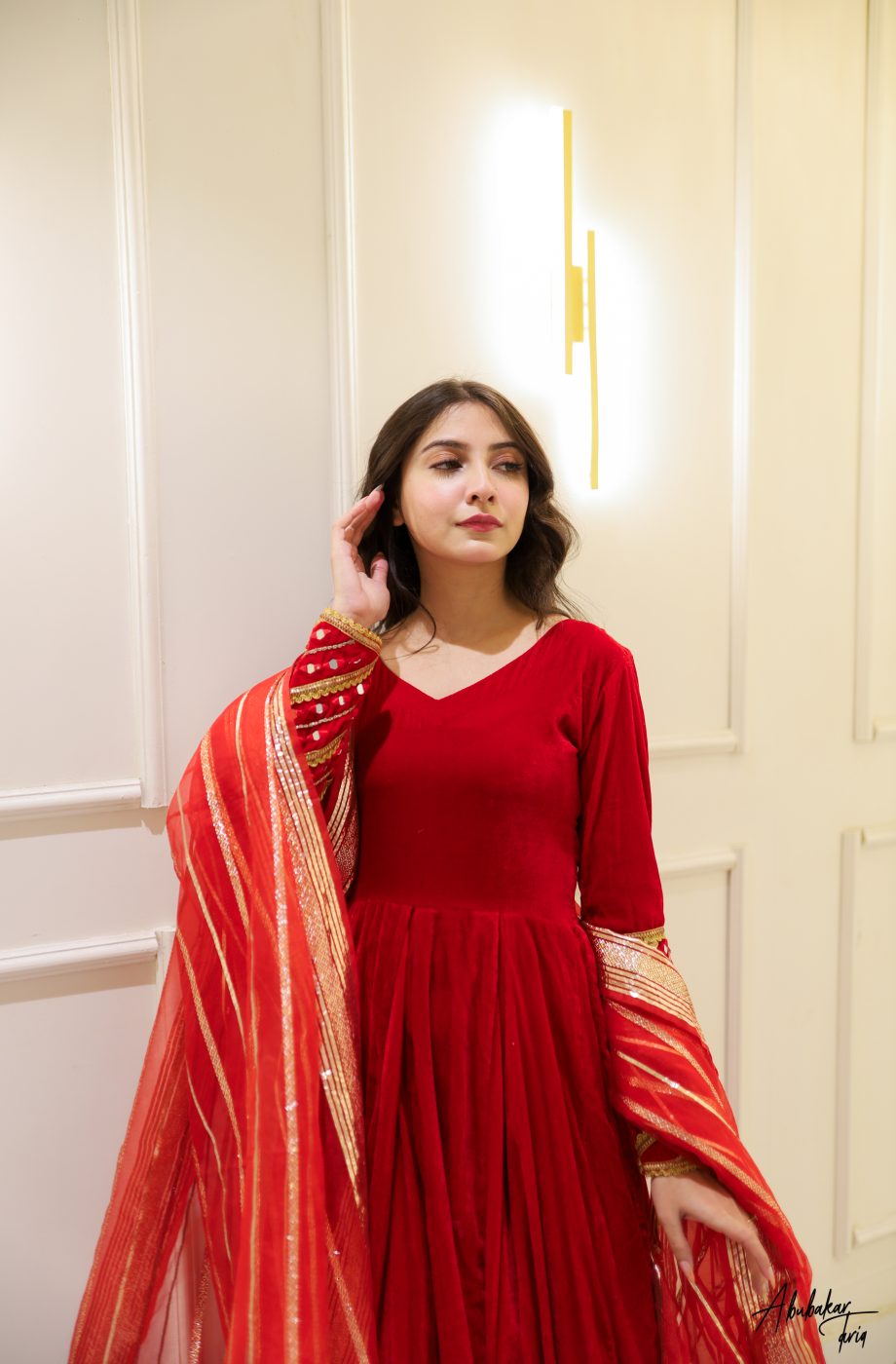 RED VELVET ANARKALI SET WITH DUPATTA