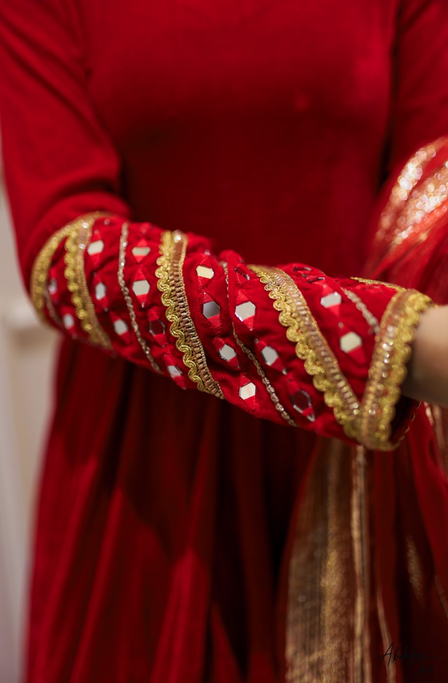 RED VELVET ANARKALI SET WITH DUPATTA