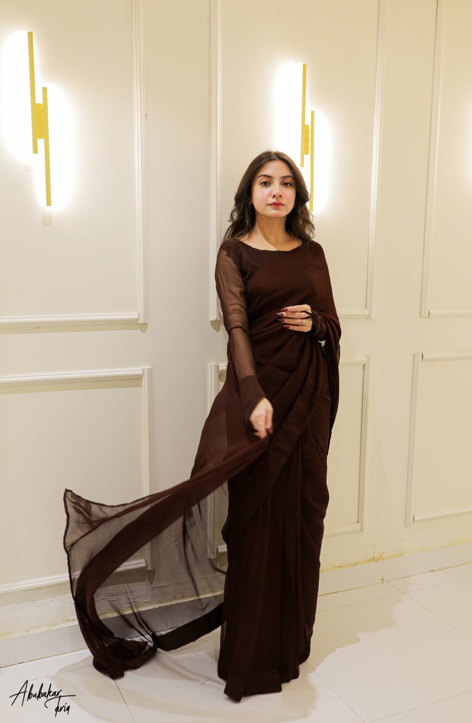 SOLID BROWN CHIFFON SAREE