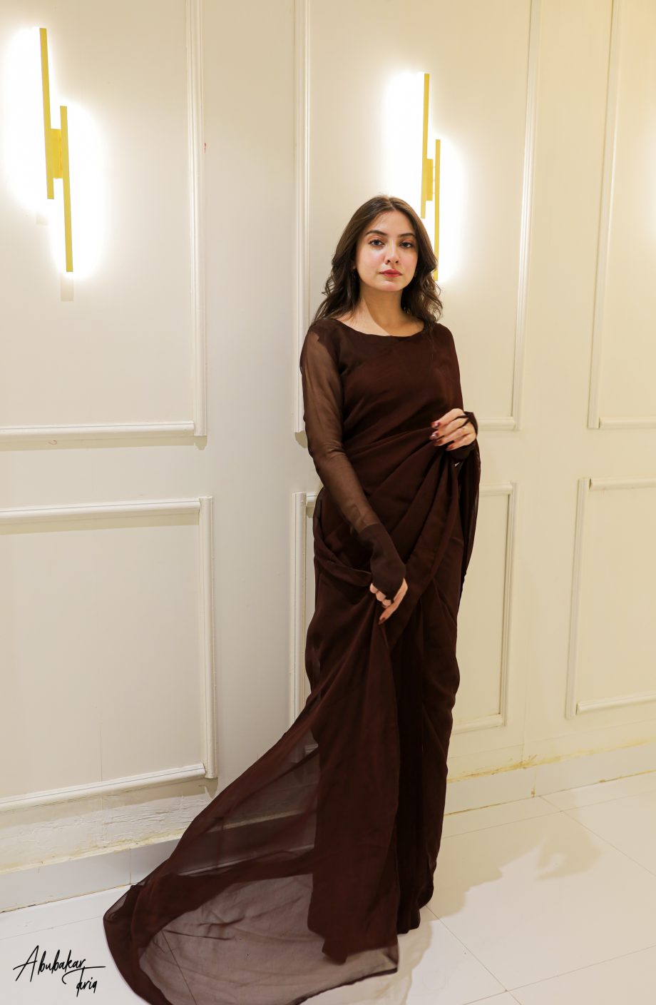 SOLID BROWN CHIFFON SAREE