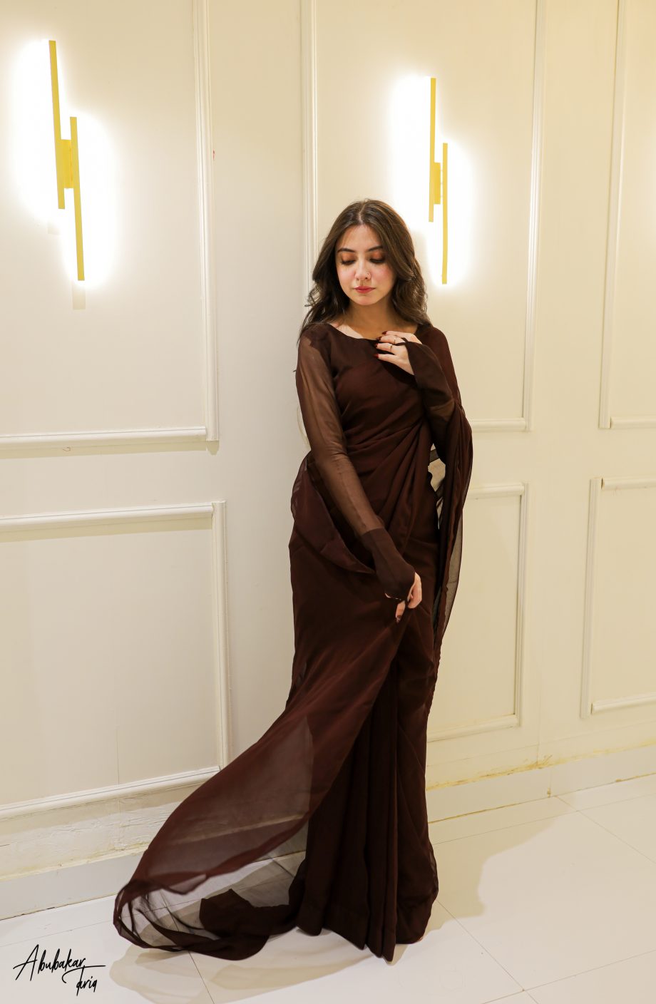 SOLID BROWN CHIFFON SAREE