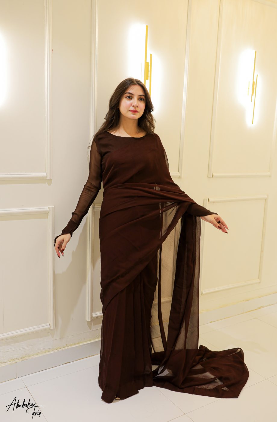 SOLID BROWN CHIFFON SAREE