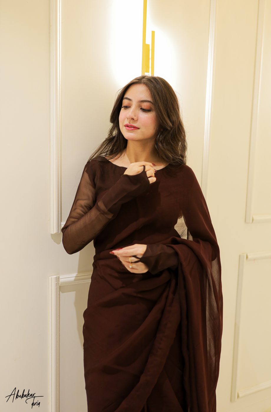 SOLID BROWN CHIFFON SAREE