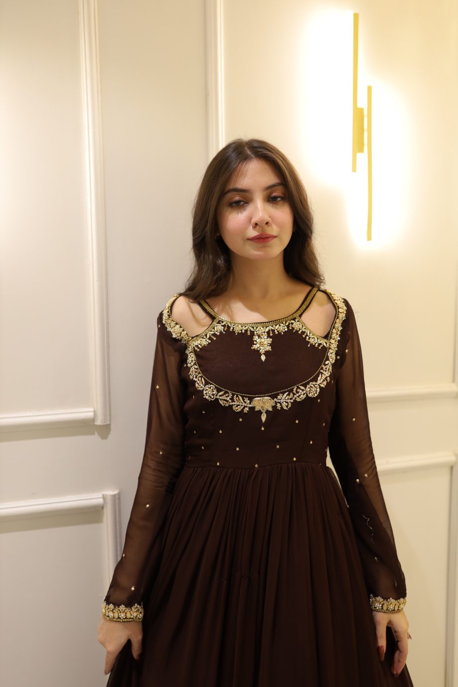 SOLID BROWN HAND EMBELLISHED ANARKALI SET